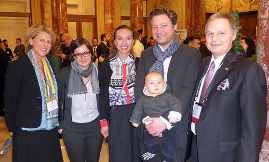 Introducing baby Oskar Müller-Stoy, a future LESI leader, at the meeting in Vienna. From left, Elisabeth Hess, Valerie Eder, Géraldine Müller-Stoy, Tilman Müller-Stoy and Peter Hess.